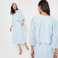 Tuckernuck NEW Airy Blue Eyelet Daniella Lace Flared sleeve Blouse Top Size XL