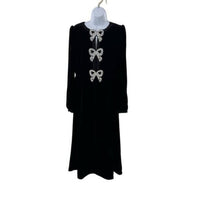 Saloni NEW Velvet Camille Bows Long Sleeve Formal Elegant Midi Dress Size 0
