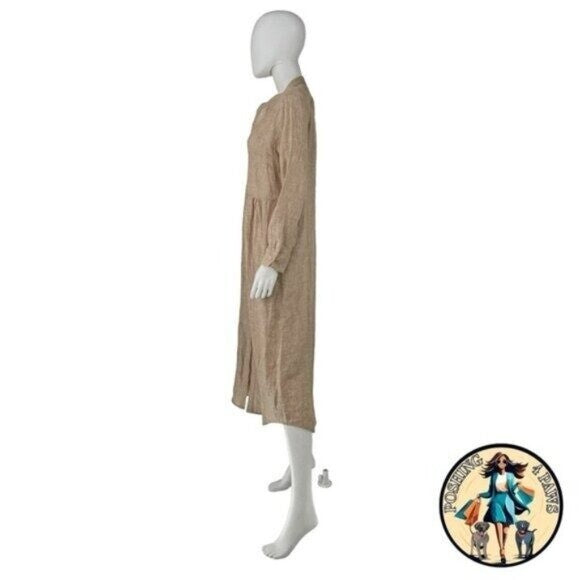 Pomander Place NEW Flax Lydell Tan Long Sleeve Button Down Maxi Dress Size Large