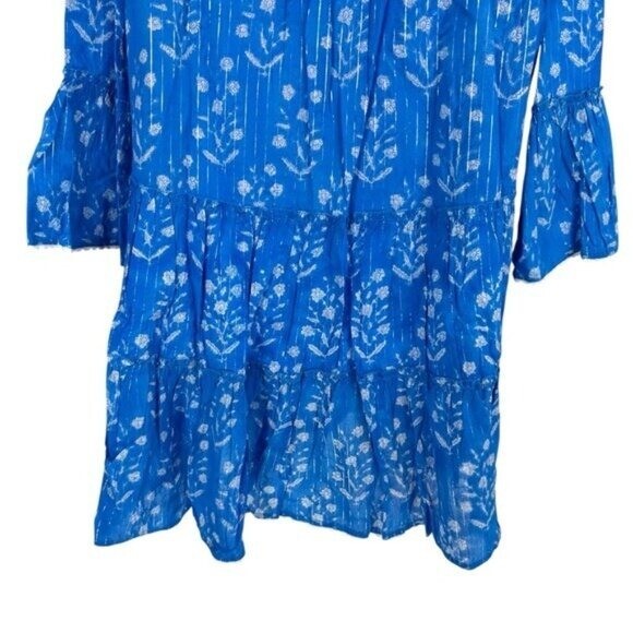 Juliet Dunn NEW Sapphire Small Flower Lurex Flared Sleeve Mini Dress Size M