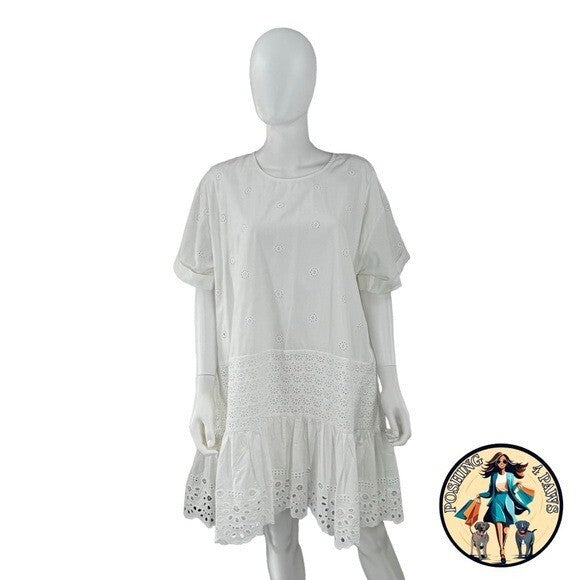 Sea New York NEW White Elysse Embroidery Oversized Short Sleeve Tunic Size Large