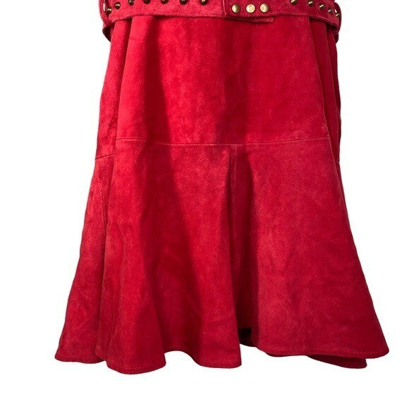 Karina Grimaldi Angelina Suede Leather Mini Dress in Ruby Size M