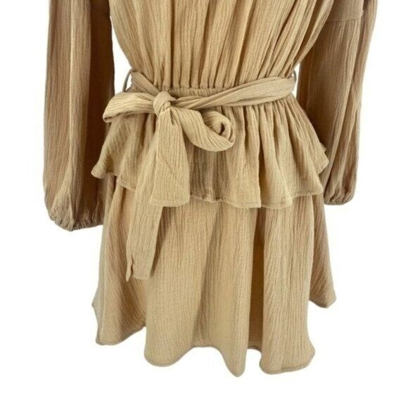 Petal & Pup NEW Callie Off the Shoulder Gauzy Ruffle Mini Dress Yellow Size M