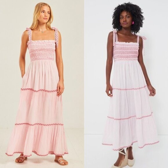 Pink City Prints NEW Candyfloss Stripe Jessica Smocked Bow Tie Maxi Dress XL