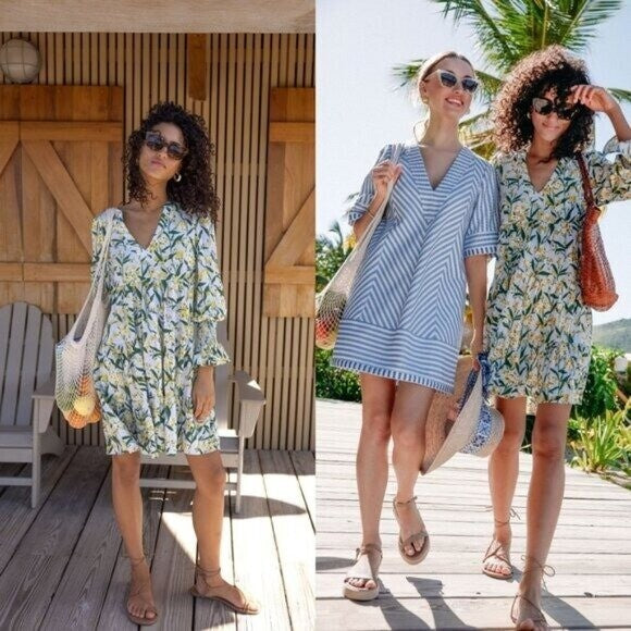 Pomander Place NEW Palmetto Garden Blue and Yellow V Neck Mini Dress Size XXL