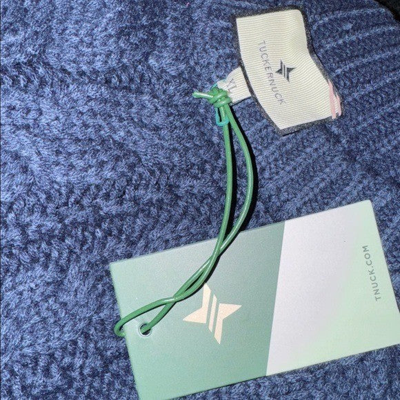 Tuckernuck NEW Navy Patchwork Cable Knit Relaxed Fit Pullover Sweater Size XL