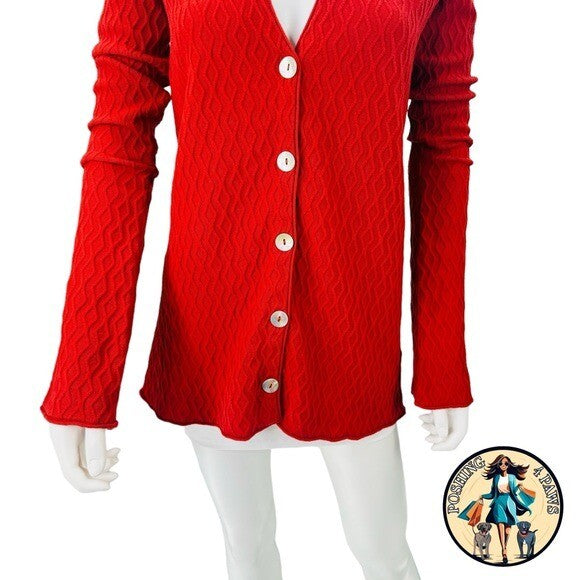 Aisling Camps | NEW River Wool Blend Long Sleeve V-Neck Cardigan in Rust Size M