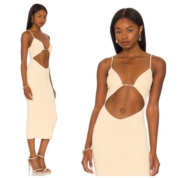 Camila Coelho | NWT Kendall Cut Out Bodycon Midi Dress in Vanilla Cake Size M