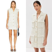 Anine Bing NEW Aiden Ivory Tweed Sleeveless Retro Classic Mini Dress Size XS