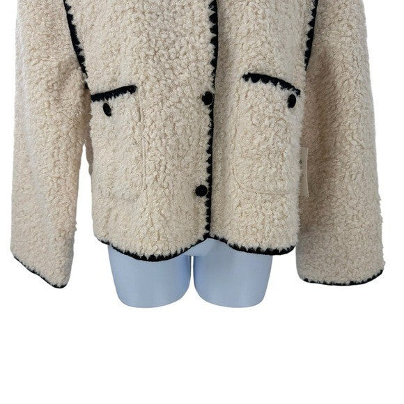 Hyacinth House NEW Cream Textured Scalloped Edge Jacket Teddy Coat Size Large