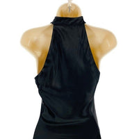 retrofete NEW Sab Satin Formal High Neck Bodycon Maxi Dress in Black Size XS