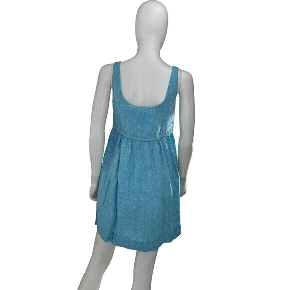 Pomander Place NEW Aqua Blue Sabella Linen Casual Mini Dress Size XS