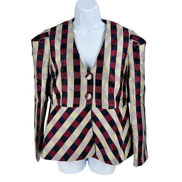 Tuckernuck NEW Bordeaux Check Jacquard Zoey Top Jacket Size L