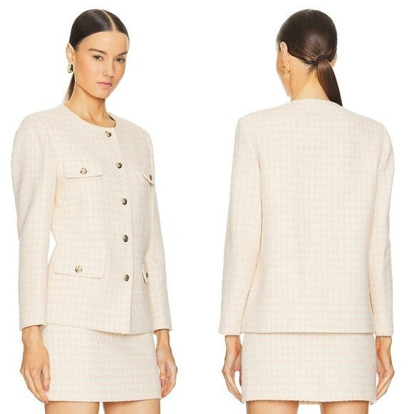 Anine Bing NEW Janet Tweed Houndstooth Pink Ivory Blazer Jacket Size XS