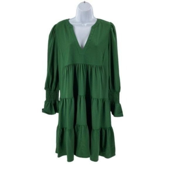 Pomander Place NEW Hunter Green Crepe Kenzo Long Sleeve Party Mini Dress Size S