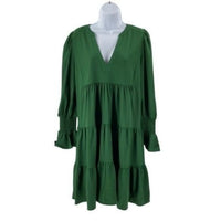 Pomander Place NEW Hunter Green Crepe Kenzo Long Sleeve Party Mini Dress Size S