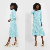 Hyacinth House NEW Blue Abstract Print Long Sleeve Hattie Midi Dress Size XXS