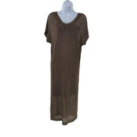 Tuckernuck Bronze Metallic Knit Mesh V Neck Short Sleeve Midi Dress Size M