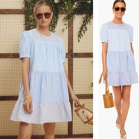 Tuckernuck English Factory NEW Blue Tiered Quinn Relaxed Fit Mini Dress Size S