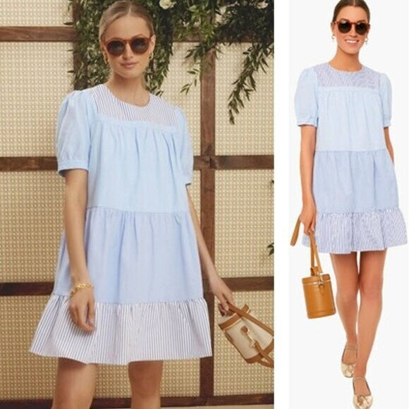 Tuckernuck English Factory NEW Blue Tiered Quinn Relaxed Fit Mini Dress Size S