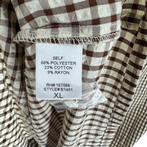 Pomander Place NEW Brown Gingham Seersucker Zacara Maxi Dress Size XL