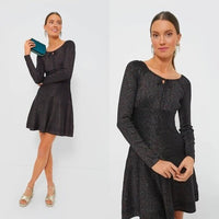 Hyacinth House NEW Black Metallic Long Sleeve Selena Knit Mini Dress Size XS