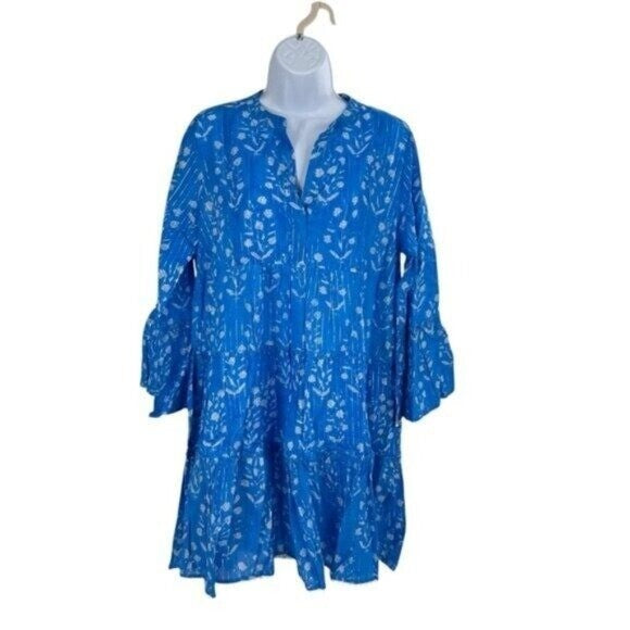 Juliet Dunn NEW Sapphire Small Flower Lurex Flared Sleeve Mini Dress Size L