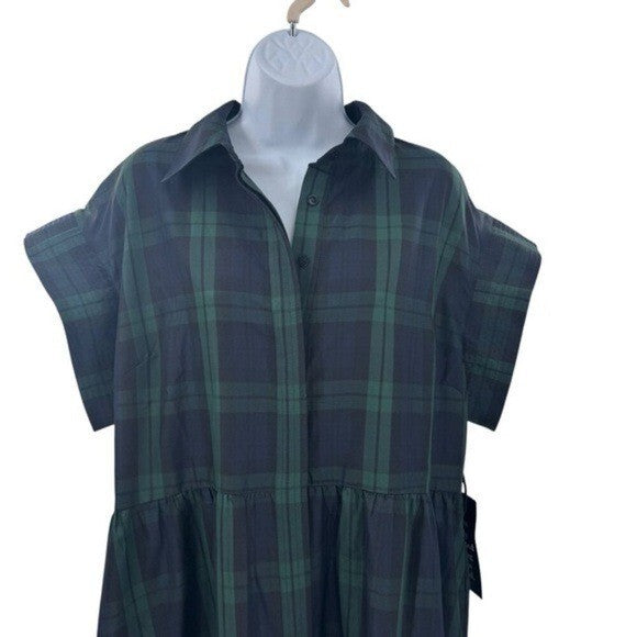 Tuckernuck NEW Blackwatch Chloe Plaid Navy Green Classic Midi Dress Size XL
