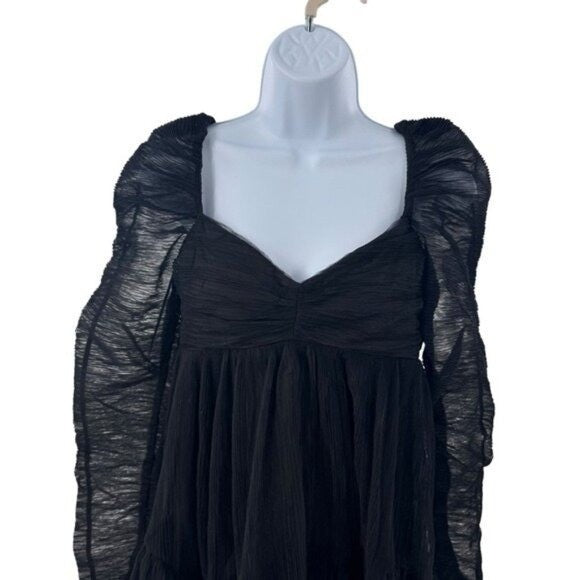 Moon River NEW Black Tulle Long Sleeve Sweetheart Party Mini Dress Size M