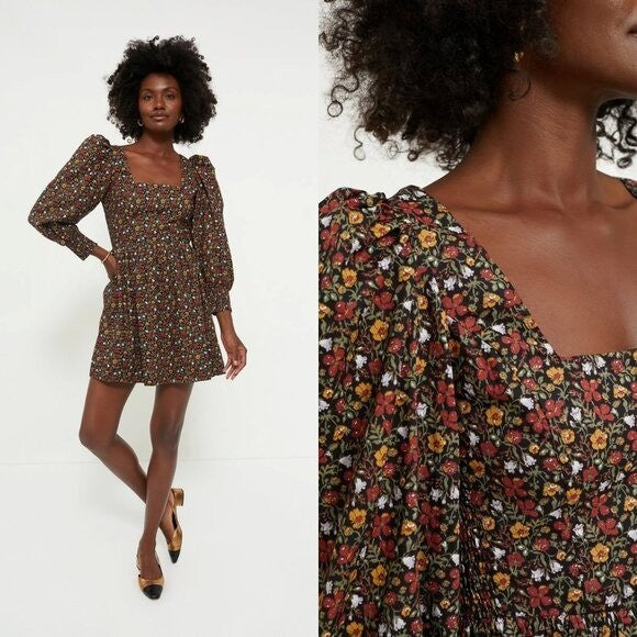 Hyacinth House NEW Black Multi Floral Spencer Long Sleeve Mini Dress Size S