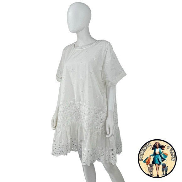 Sea New York NEW White Elysse Embroidery Oversized Short Sleeve Tunic Size Large