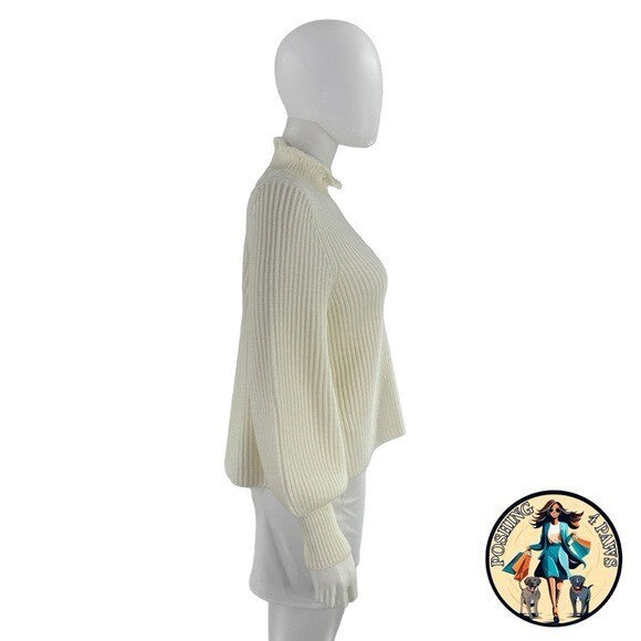 Tuckernuck NEW Ivory Delphine Ruffle Neck Knit Wool Blend Sweater Size XS