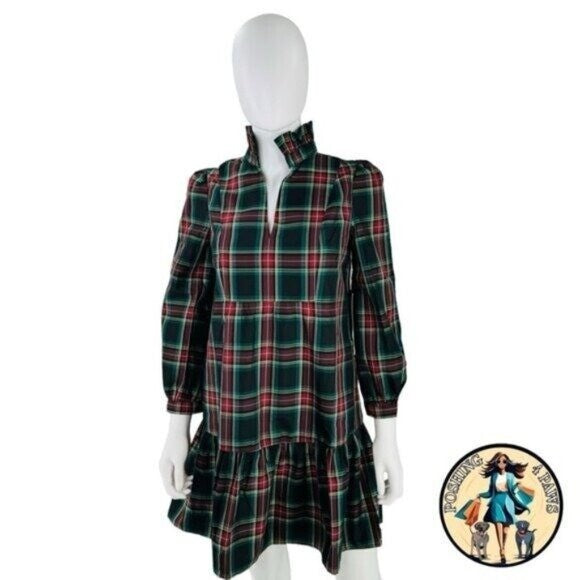 Tuckernuck Palmerston Tartan Plaid Drop Waist Long Sleeve Mini Dress Size S
