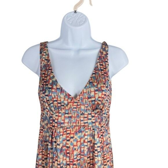 Tuckernuck NEW Natasha Mosaic Tile Navy Red V Neck Maxi Dress Size XXS