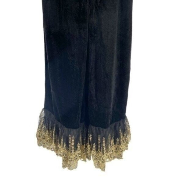 Pomander Place Black Velvet Lillith Gold Embroidered Lace Maxi Dress Size XXL