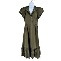 Tuckernuck NEW Olive Green Alice Puff Sleeve Collared Classic Midi Dress XXS