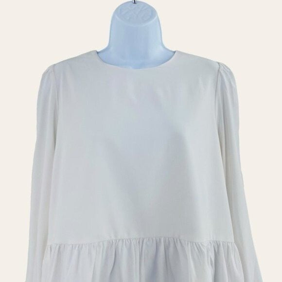 Pomander Place | NEW White Carlota Long Blouson Sleeve Peplum Blouse Size S
