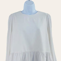 Pomander Place | NEW White Carlota Long Blouson Sleeve Peplum Blouse Size S