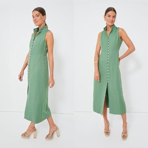 Tuckernuck NEW Garden Green Leighton Sleeveless Linen Midi Dress Size XXS