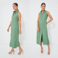 Tuckernuck NEW Garden Green Leighton Sleeveless Linen Midi Dress Size XXS