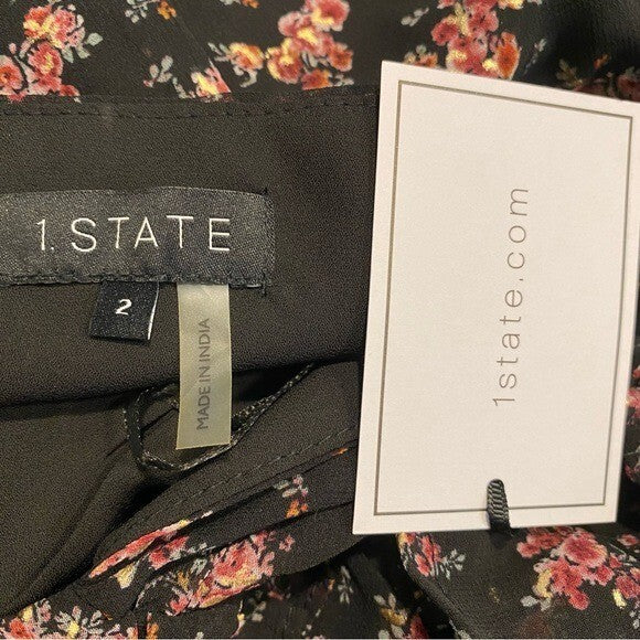 1. STATE | NWT Long Sleeve Midi Dress in Gold Foil Floral Chiffon Size 2/S