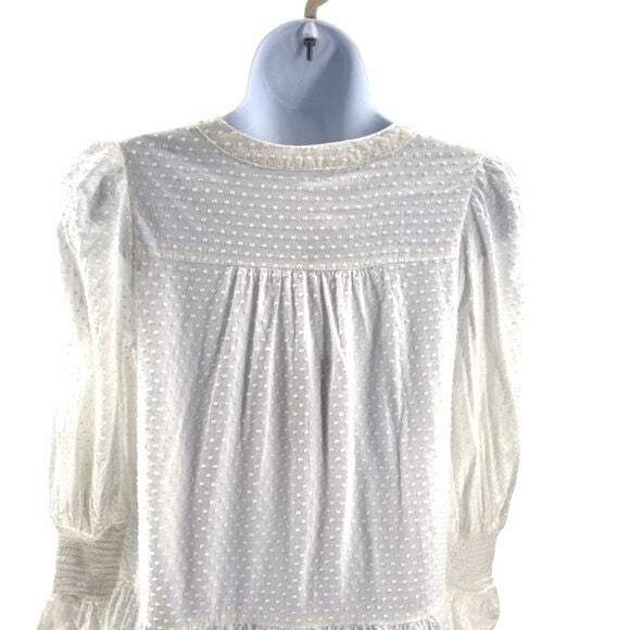 Pomander Place | NEW White Swiss Dot Kenzo Long Sleeve V-Neck Mini Dress Size S