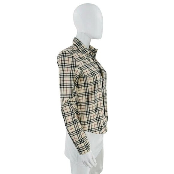 Burberry London NEW Womens Nova Check Fitted Collared Button Down Shirt Size XS