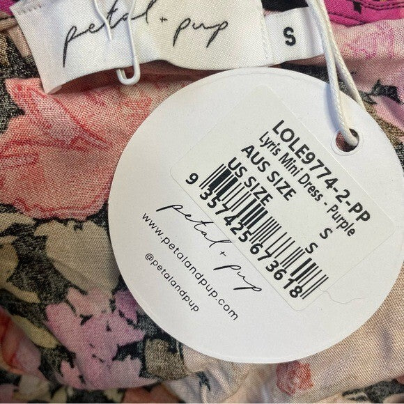 Petal & Pup | NEW Lyris V-Neckline Floral Mini Dress in Pink and Black Size S