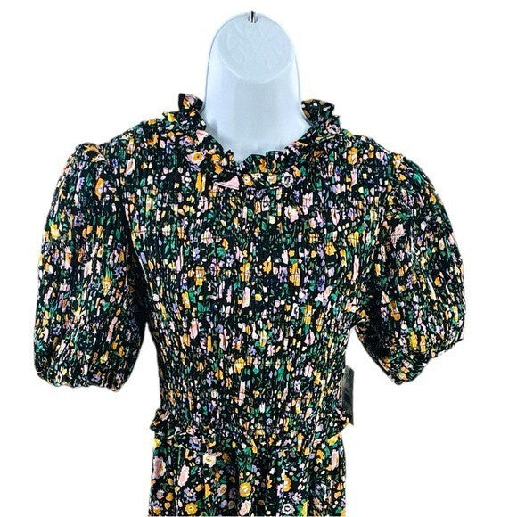 Hyacinth House | NEW Black Multi Floral Smocked Samantha Midi Dress Size S