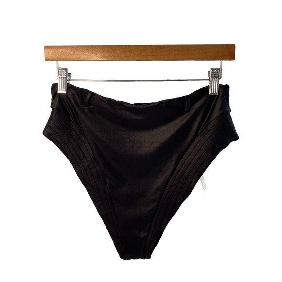 Devon Windsor Delilah Metallic Black High Waist Bikini Swim Bottom Size M NEW