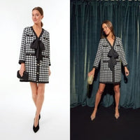 Pomander Place | NEW Coco Tweed Houndstooth Bow Mini Dress Black White Size XL