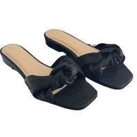Tuckernuck NEW Black Raffia Britt Square Toe Knot Slip On Flat Sandal Size 7