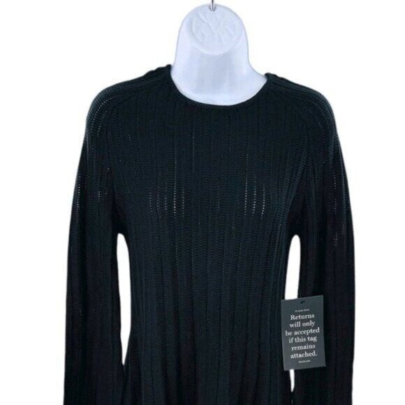 Pomander Place NEW Black Adi Long Belle Sleeve Ribbed Knit Mini Dress Size M