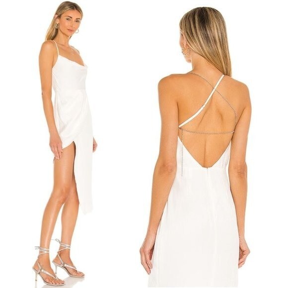 NEW Michael Costello x REVOLVE Tessa Satin Chain Midi Dress Ivory Women's Size S